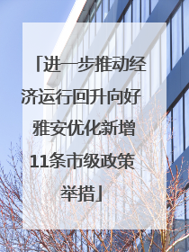 进一步推动经济运行回升向好 雅安优化新增11条市级政策举措