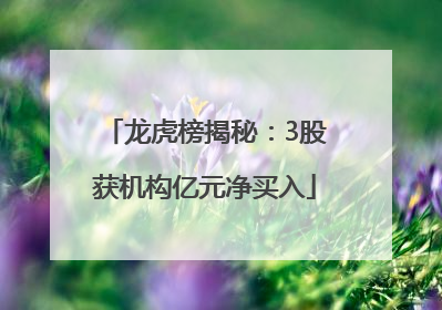 龙虎榜揭秘：3股获机构亿元净买入